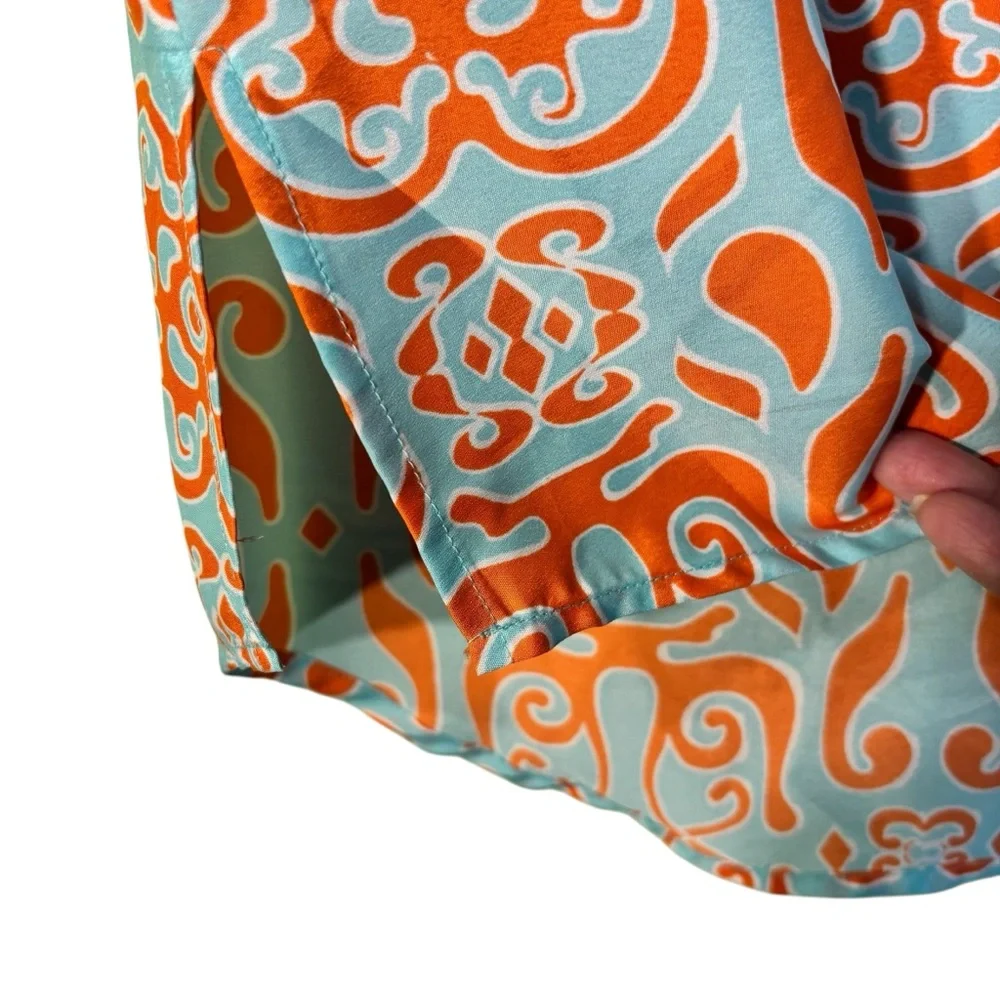 Buckhead Betties V-Neck Teal & Coral Blouse Size Medium - Picture 3 of 8
